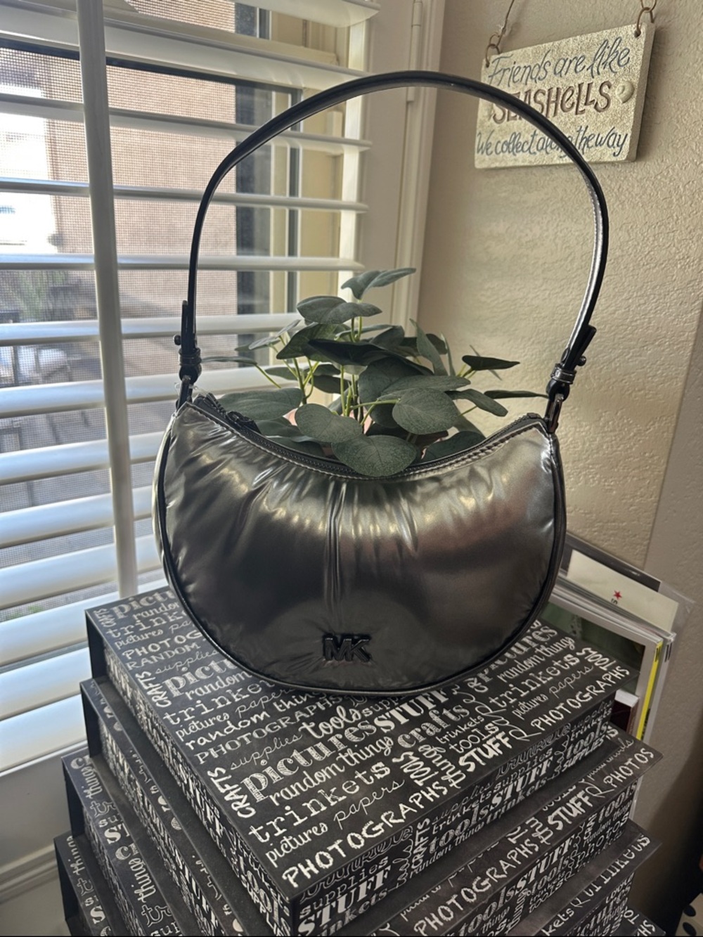 NWT Michael Kors Kyla small pouchette in gunmetal color.